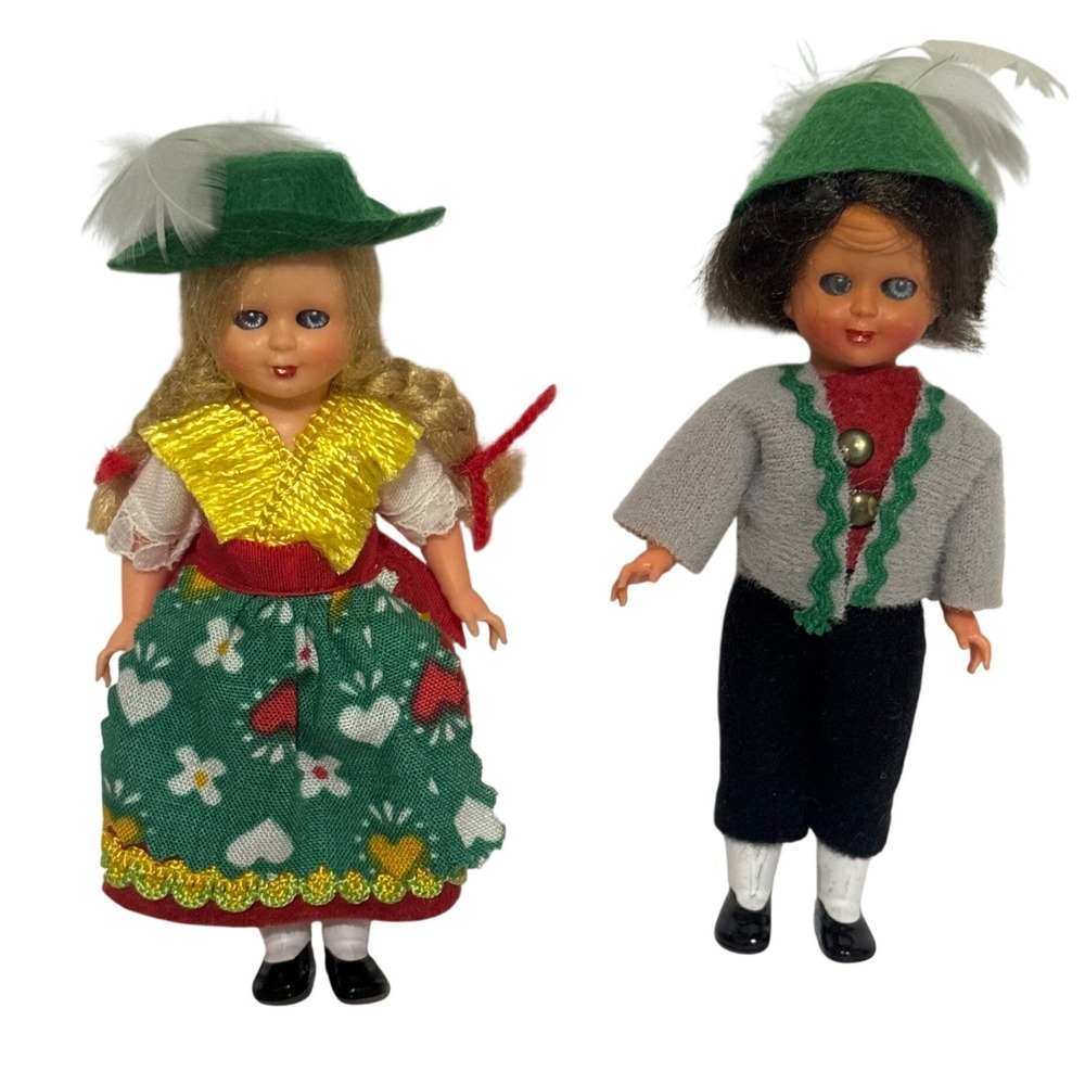 Vintage Miniature German Austrian Alpine Folk Dolls Set of 2 Souvenir 5 Inch